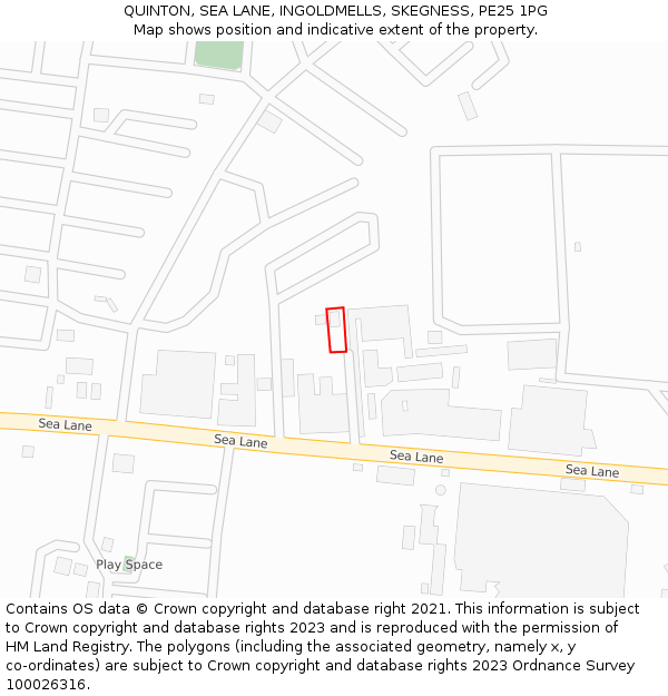 QUINTON, SEA LANE, INGOLDMELLS, SKEGNESS, PE25 1PG: Location map and indicative extent of plot