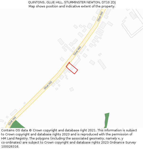 QUINTONS, GLUE HILL, STURMINSTER NEWTON, DT10 2DJ: Location map and indicative extent of plot