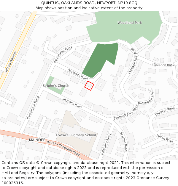 QUINTUS, OAKLANDS ROAD, NEWPORT, NP19 8GQ: Location map and indicative extent of plot