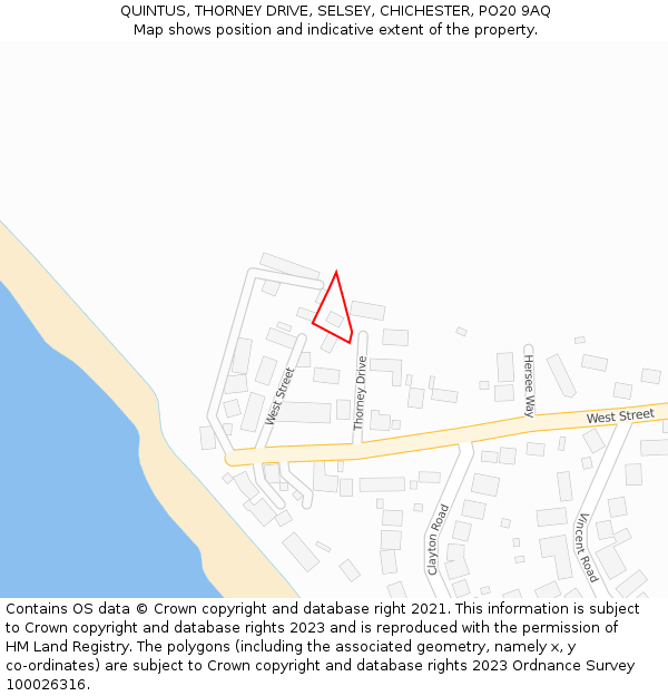 QUINTUS, THORNEY DRIVE, SELSEY, CHICHESTER, PO20 9AQ: Location map and indicative extent of plot