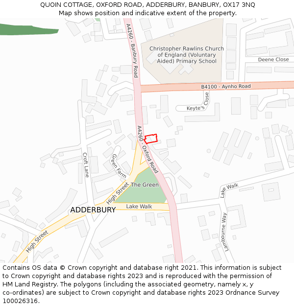 QUOIN COTTAGE, OXFORD ROAD, ADDERBURY, BANBURY, OX17 3NQ: Location map and indicative extent of plot