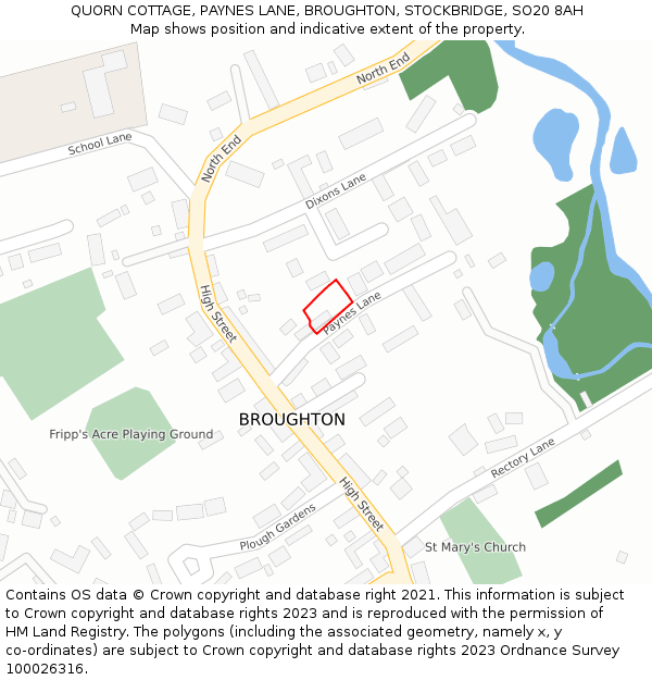 QUORN COTTAGE, PAYNES LANE, BROUGHTON, STOCKBRIDGE, SO20 8AH: Location map and indicative extent of plot