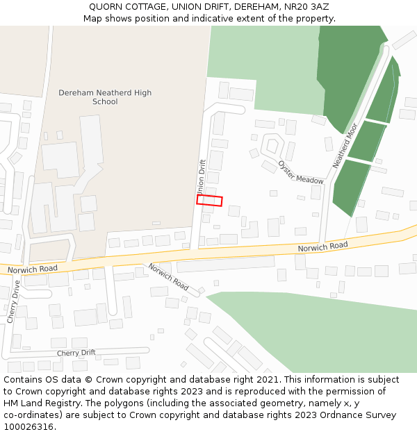 QUORN COTTAGE, UNION DRIFT, DEREHAM, NR20 3AZ: Location map and indicative extent of plot