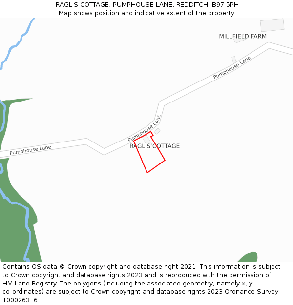 RAGLIS COTTAGE, PUMPHOUSE LANE, REDDITCH, B97 5PH: Location map and indicative extent of plot