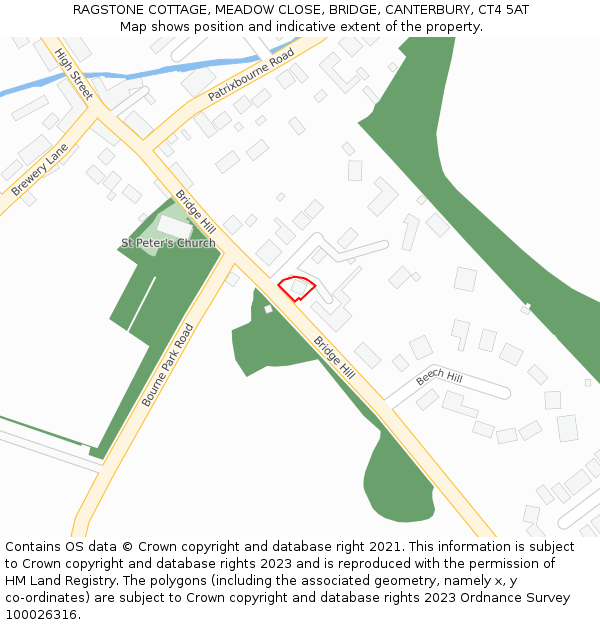 RAGSTONE COTTAGE, MEADOW CLOSE, BRIDGE, CANTERBURY, CT4 5AT: Location map and indicative extent of plot