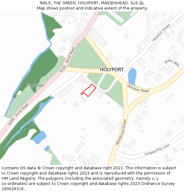 RAILS, THE GREEN, HOLYPORT, MAIDENHEAD, SL6 2JL: Location map and indicative extent of plot