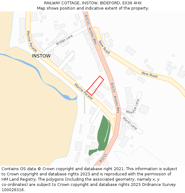 RAILWAY COTTAGE, INSTOW, BIDEFORD, EX39 4HX: Location map and indicative extent of plot