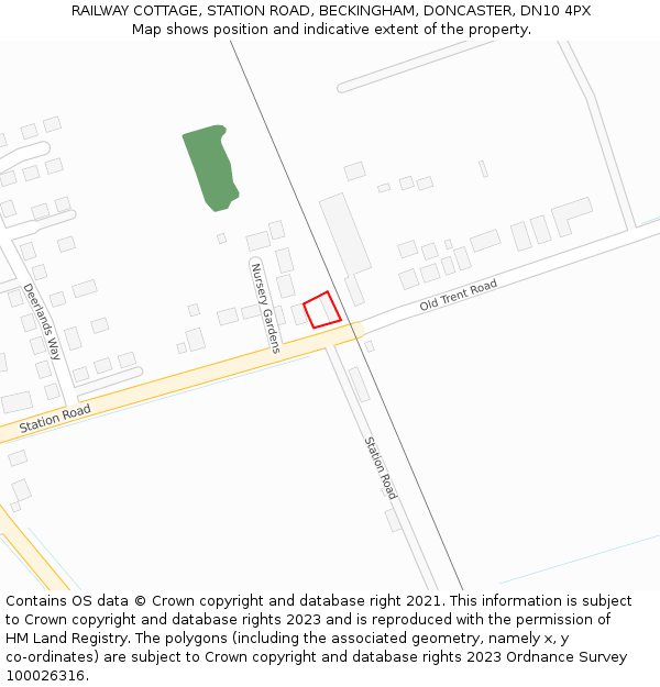 RAILWAY COTTAGE, STATION ROAD, BECKINGHAM, DONCASTER, DN10 4PX: Location map and indicative extent of plot