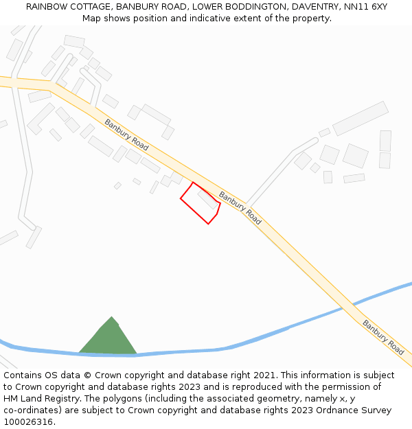 RAINBOW COTTAGE, BANBURY ROAD, LOWER BODDINGTON, DAVENTRY, NN11 6XY: Location map and indicative extent of plot