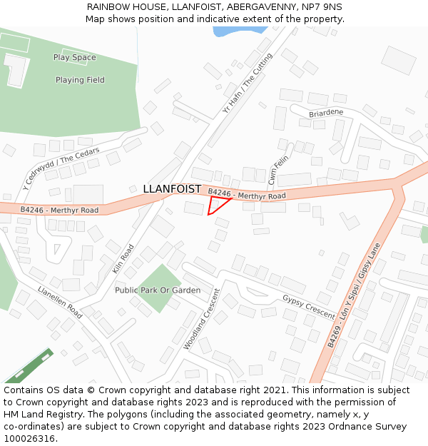 RAINBOW HOUSE, LLANFOIST, ABERGAVENNY, NP7 9NS: Location map and indicative extent of plot