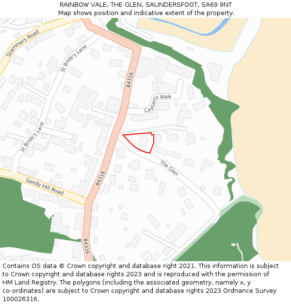 RAINBOW VALE, THE GLEN, SAUNDERSFOOT, SA69 9NT: Location map and indicative extent of plot