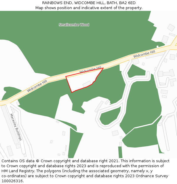 RAINBOWS END, WIDCOMBE HILL, BATH, BA2 6ED: Location map and indicative extent of plot