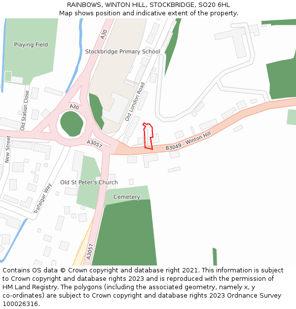 RAINBOWS, WINTON HILL, STOCKBRIDGE, SO20 6HL: Location map and indicative extent of plot