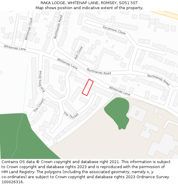 RAKA LODGE, WHITENAP LANE, ROMSEY, SO51 5ST: Location map and indicative extent of plot