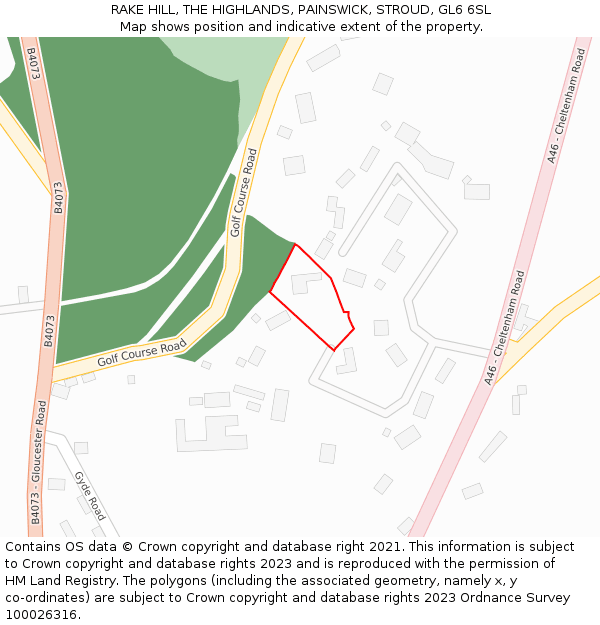 RAKE HILL, THE HIGHLANDS, PAINSWICK, STROUD, GL6 6SL: Location map and indicative extent of plot