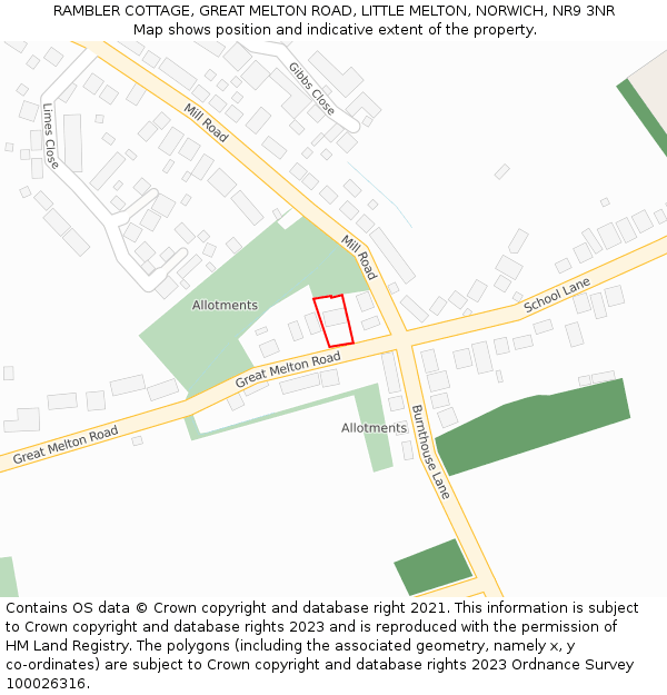 RAMBLER COTTAGE, GREAT MELTON ROAD, LITTLE MELTON, NORWICH, NR9 3NR: Location map and indicative extent of plot