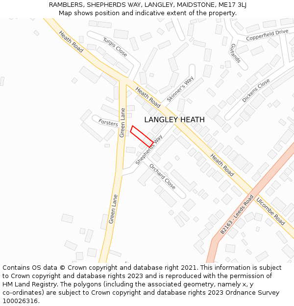 RAMBLERS, SHEPHERDS WAY, LANGLEY, MAIDSTONE, ME17 3LJ: Location map and indicative extent of plot