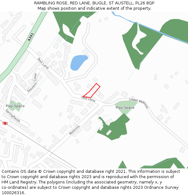 RAMBLING ROSE, RED LANE, BUGLE, ST AUSTELL, PL26 8QP: Location map and indicative extent of plot