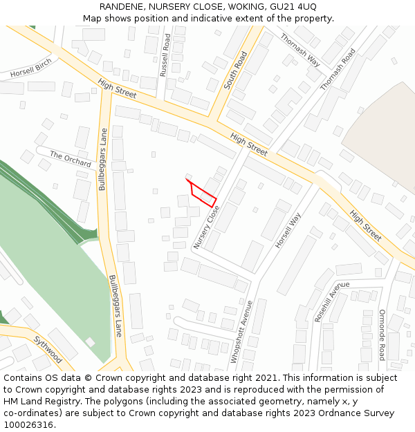 RANDENE, NURSERY CLOSE, WOKING, GU21 4UQ: Location map and indicative extent of plot