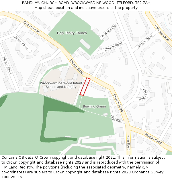 RANDLAY, CHURCH ROAD, WROCKWARDINE WOOD, TELFORD, TF2 7AH: Location map and indicative extent of plot