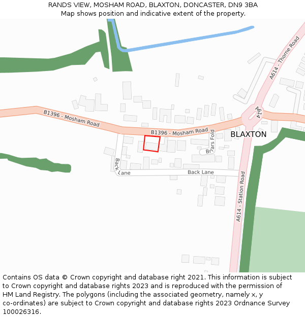 RANDS VIEW, MOSHAM ROAD, BLAXTON, DONCASTER, DN9 3BA: Location map and indicative extent of plot
