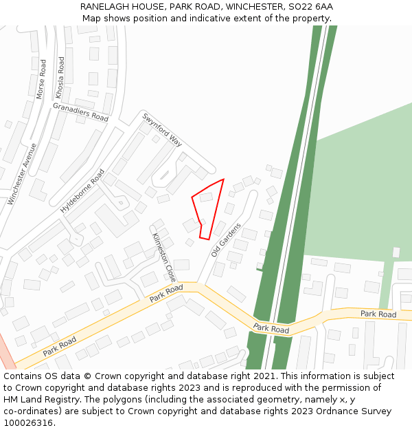 RANELAGH HOUSE, PARK ROAD, WINCHESTER, SO22 6AA: Location map and indicative extent of plot