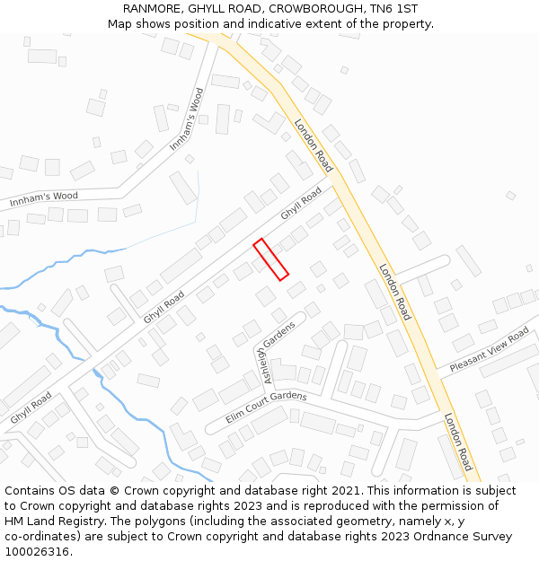 RANMORE, GHYLL ROAD, CROWBOROUGH, TN6 1ST: Location map and indicative extent of plot