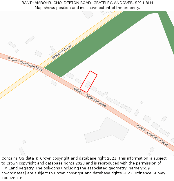 RANTHAMBOHR, CHOLDERTON ROAD, GRATELEY, ANDOVER, SP11 8LH: Location map and indicative extent of plot