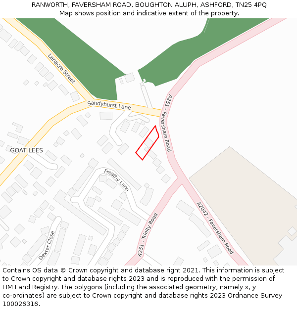 RANWORTH, FAVERSHAM ROAD, BOUGHTON ALUPH, ASHFORD, TN25 4PQ: Location map and indicative extent of plot