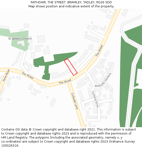 RATHDAIR, THE STREET, BRAMLEY, TADLEY, RG26 5DD: Location map and indicative extent of plot