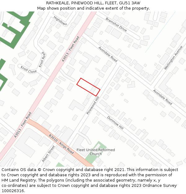 RATHKEALE, PINEWOOD HILL, FLEET, GU51 3AW: Location map and indicative extent of plot