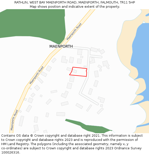 RATHLIN, WEST BAY MAENPORTH ROAD, MAENPORTH, FALMOUTH, TR11 5HP: Location map and indicative extent of plot