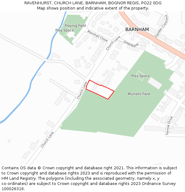 RAVENHURST, CHURCH LANE, BARNHAM, BOGNOR REGIS, PO22 0DG: Location map and indicative extent of plot