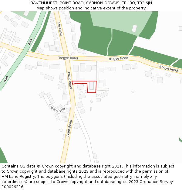 RAVENHURST, POINT ROAD, CARNON DOWNS, TRURO, TR3 6JN: Location map and indicative extent of plot