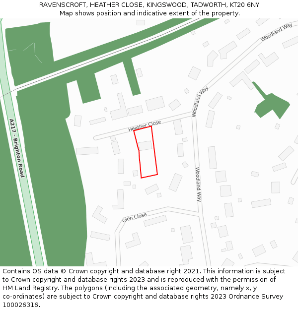 RAVENSCROFT, HEATHER CLOSE, KINGSWOOD, TADWORTH, KT20 6NY: Location map and indicative extent of plot