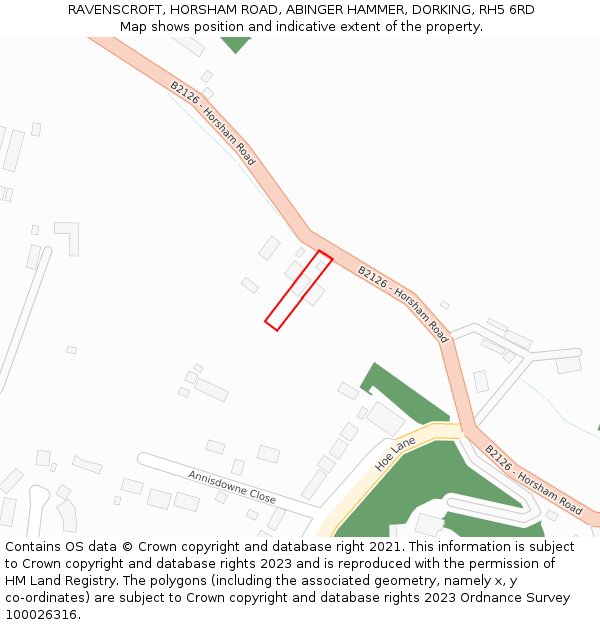 RAVENSCROFT, HORSHAM ROAD, ABINGER HAMMER, DORKING, RH5 6RD: Location map and indicative extent of plot