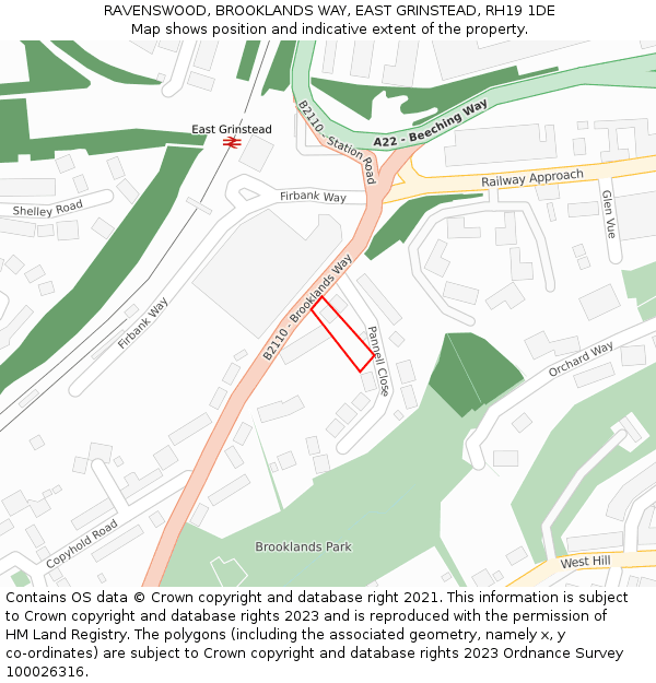 RAVENSWOOD, BROOKLANDS WAY, EAST GRINSTEAD, RH19 1DE: Location map and indicative extent of plot