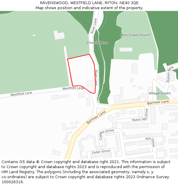 RAVENSWOOD, WESTFIELD LANE, RYTON, NE40 3QE: Location map and indicative extent of plot