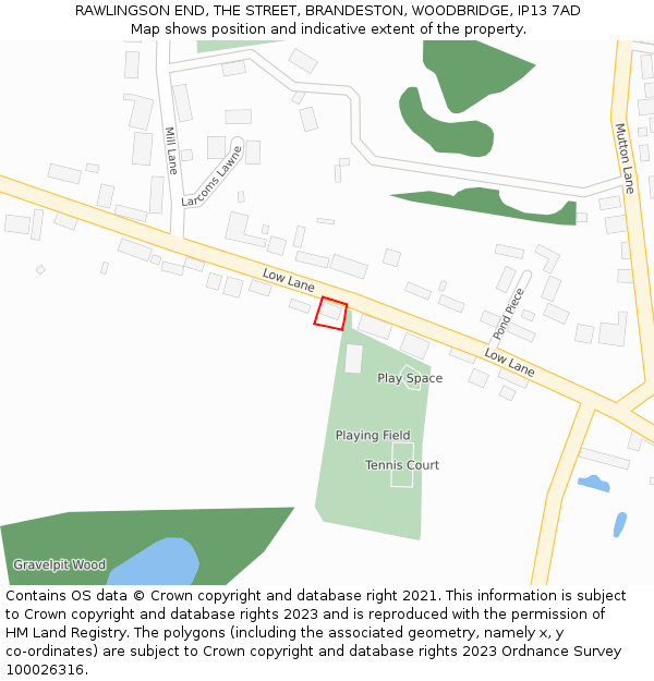 RAWLINGSON END, THE STREET, BRANDESTON, WOODBRIDGE, IP13 7AD: Location map and indicative extent of plot