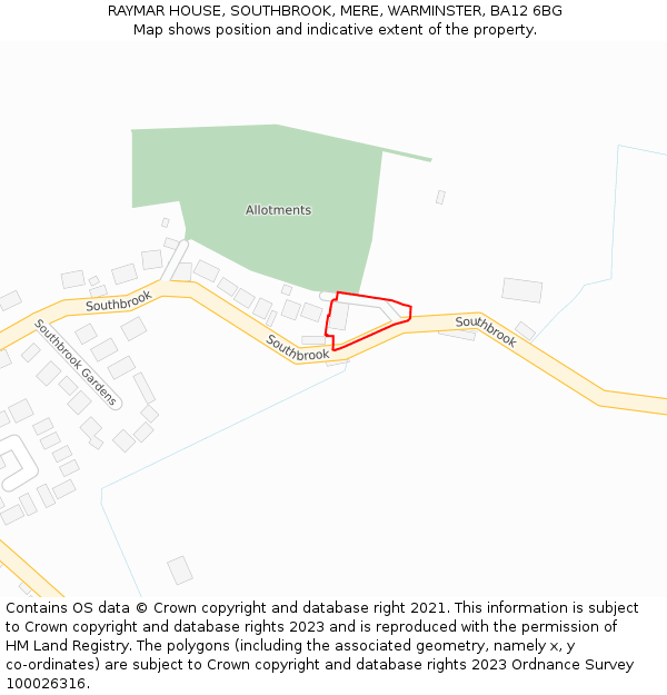 RAYMAR HOUSE, SOUTHBROOK, MERE, WARMINSTER, BA12 6BG: Location map and indicative extent of plot