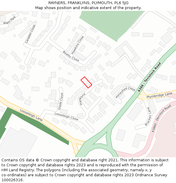 RAYNERS, FRANKLYNS, PLYMOUTH, PL6 5JG: Location map and indicative extent of plot