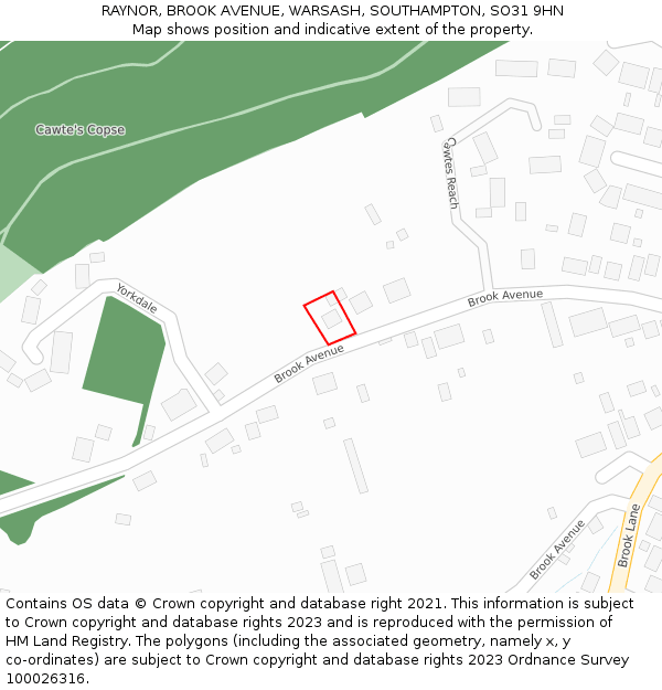 RAYNOR, BROOK AVENUE, WARSASH, SOUTHAMPTON, SO31 9HN: Location map and indicative extent of plot