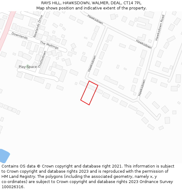 RAYS HILL, HAWKSDOWN, WALMER, DEAL, CT14 7PL: Location map and indicative extent of plot