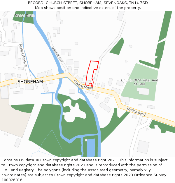 RECORD, CHURCH STREET, SHOREHAM, SEVENOAKS, TN14 7SD: Location map and indicative extent of plot