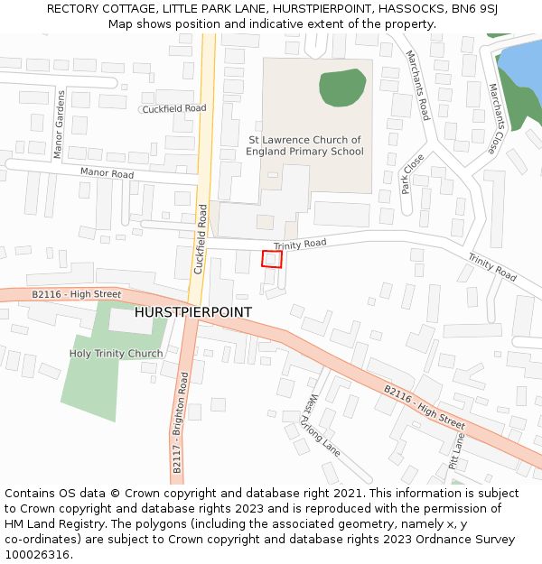 RECTORY COTTAGE, LITTLE PARK LANE, HURSTPIERPOINT, HASSOCKS, BN6 9SJ: Location map and indicative extent of plot