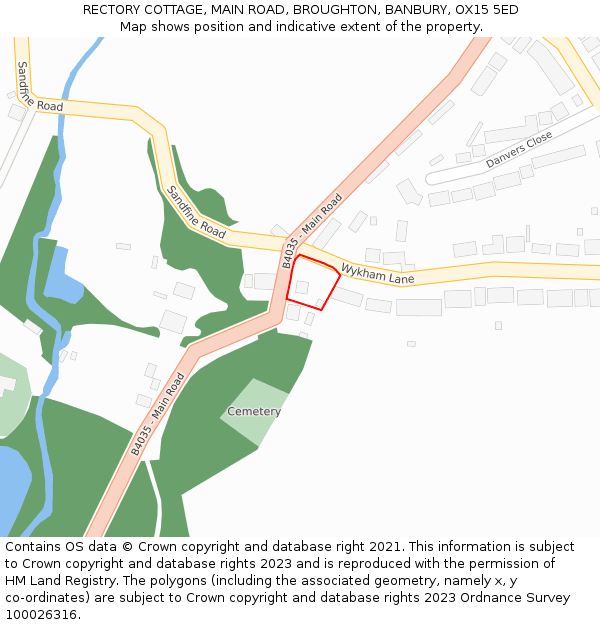 RECTORY COTTAGE, MAIN ROAD, BROUGHTON, BANBURY, OX15 5ED: Location map and indicative extent of plot
