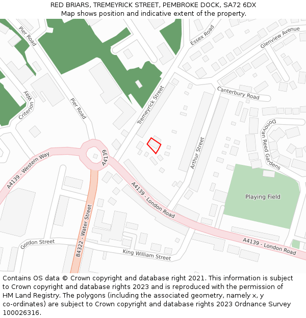 RED BRIARS, TREMEYRICK STREET, PEMBROKE DOCK, SA72 6DX: Location map and indicative extent of plot