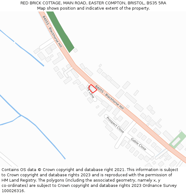 RED BRICK COTTAGE, MAIN ROAD, EASTER COMPTON, BRISTOL, BS35 5RA: Location map and indicative extent of plot