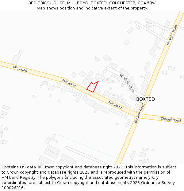 RED BRICK HOUSE, MILL ROAD, BOXTED, COLCHESTER, CO4 5RW: Location map and indicative extent of plot