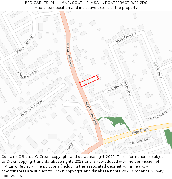 RED GABLES, MILL LANE, SOUTH ELMSALL, PONTEFRACT, WF9 2DS: Location map and indicative extent of plot